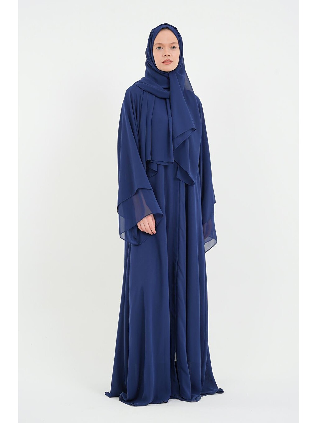 Açık Lacivert Kadın Şifon Abaya Ferace & Şal