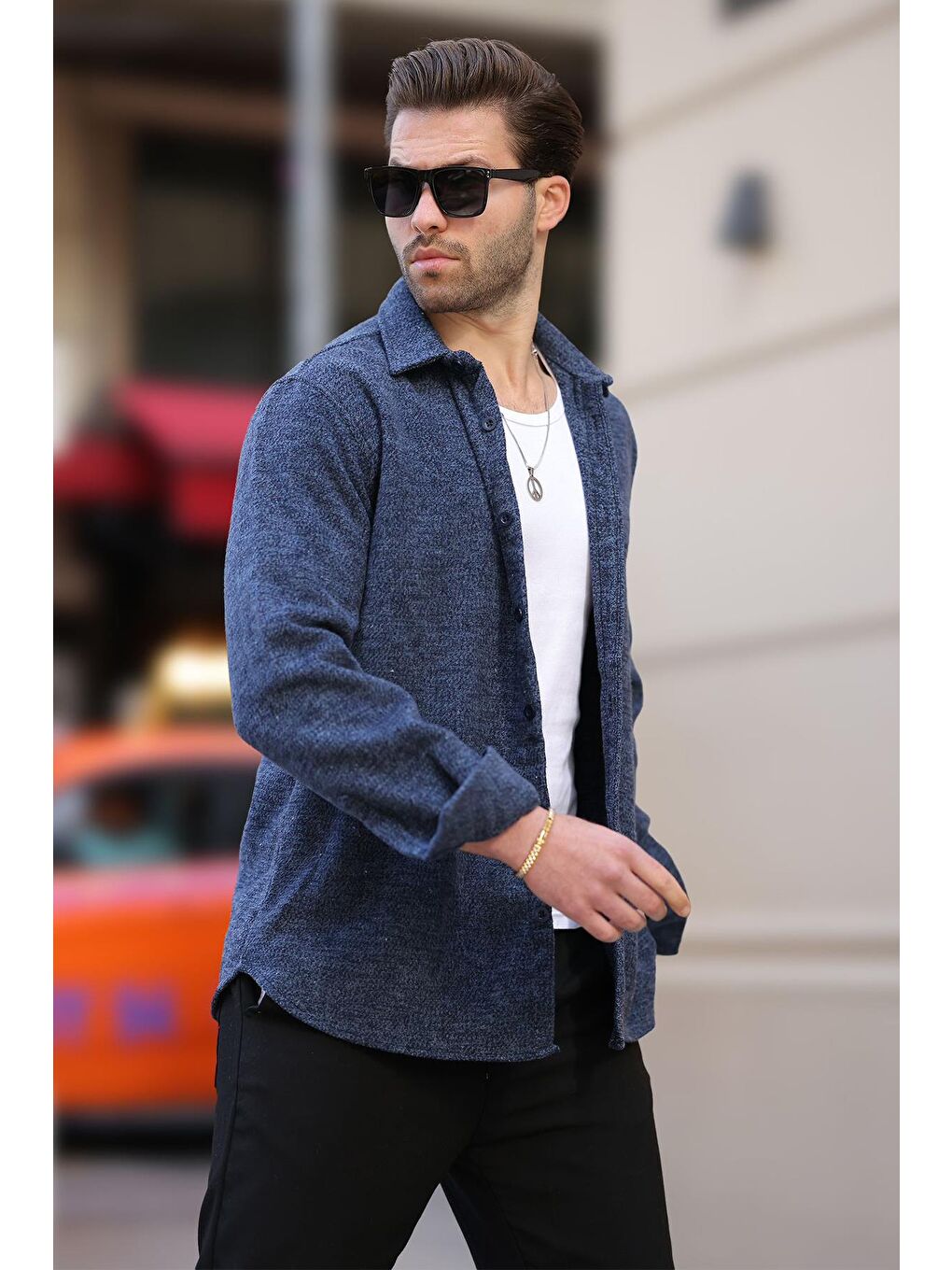 Lacivert Desenli Erkek Ceket Gömlek E6755-2