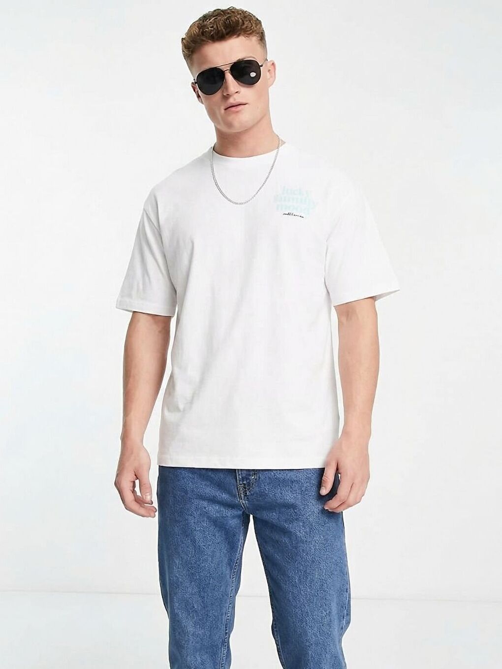 Beyaz Lazzy Baskılı Penye Tişört-1