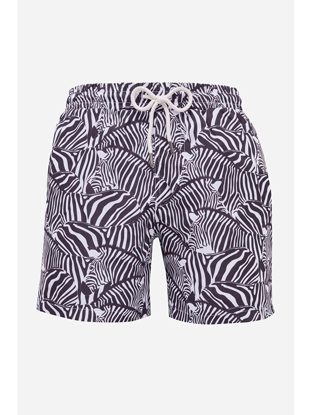 Karışık Erkek Standart Fit Hızlı Kuruyan Desenli Siyah-Beyaz Mayo Deniz Şortu