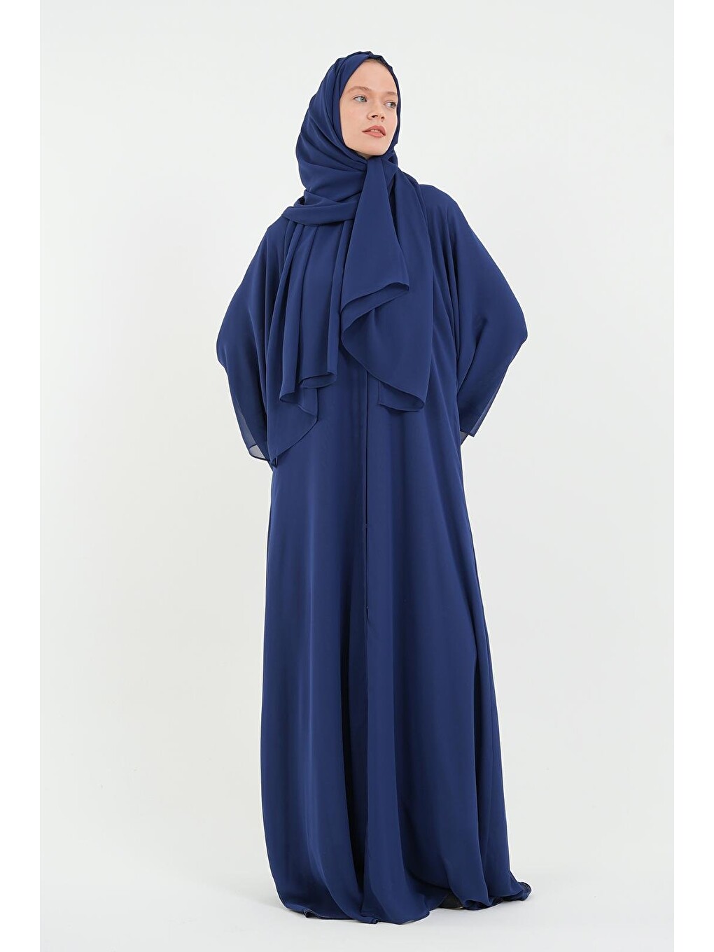Açık Lacivert Kadın Şifon Abaya Ferace & Şal-1
