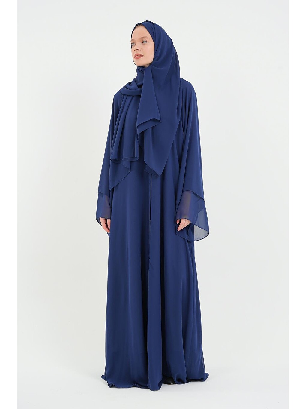 Açık Lacivert Kadın Şifon Abaya Ferace & Şal-2