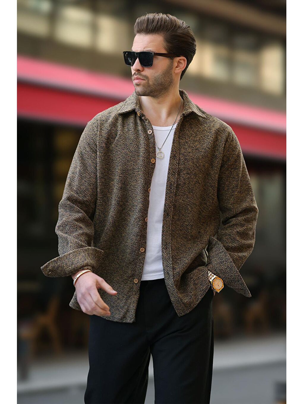 Sarı Desenli Erkek Ceket Gömlek E6755