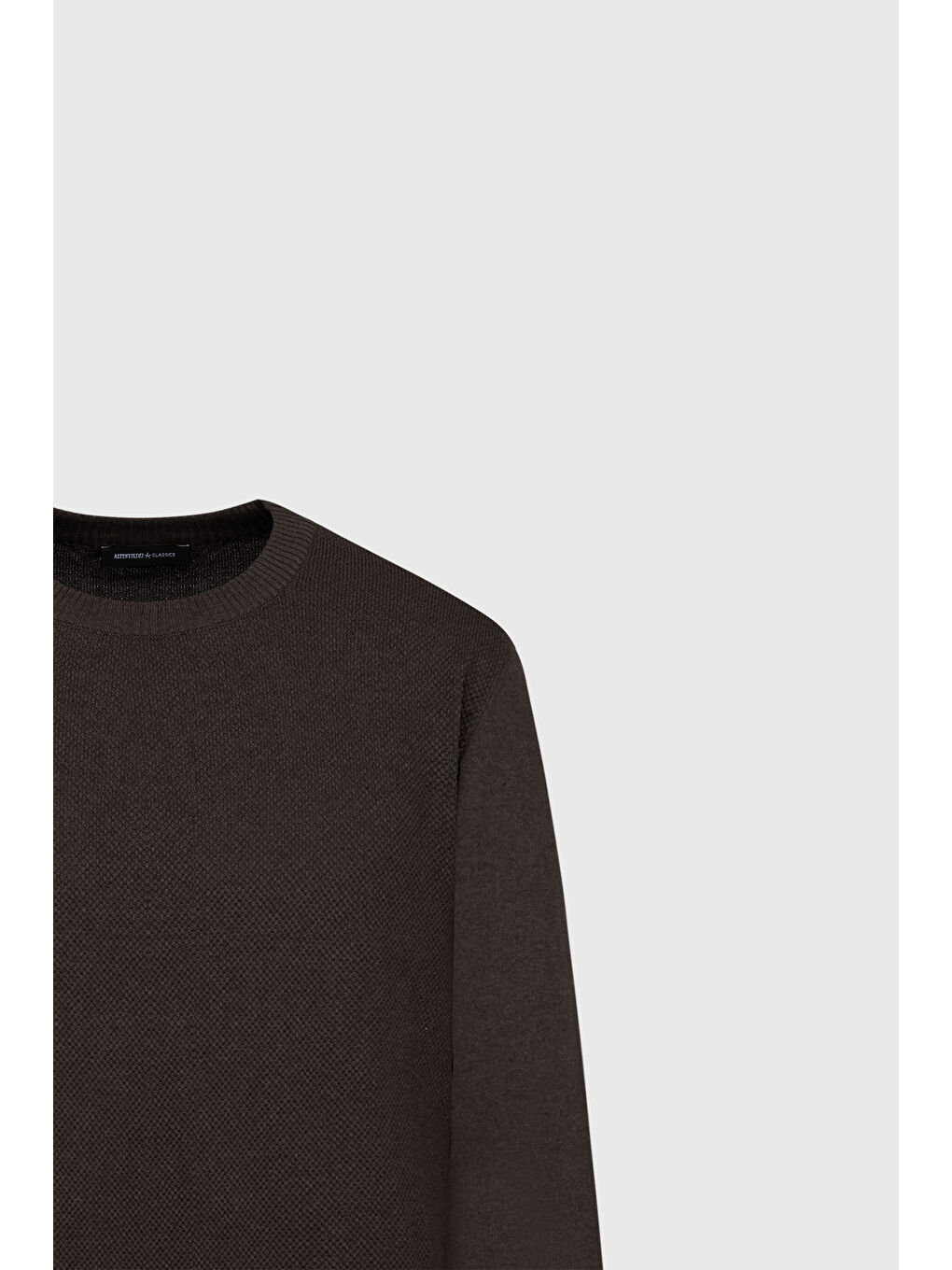 Erkek Kahverengi Pamuklu Standart Fit Normal Kesim Bisiklet Yaka Jakarlı Triko Kazak-6