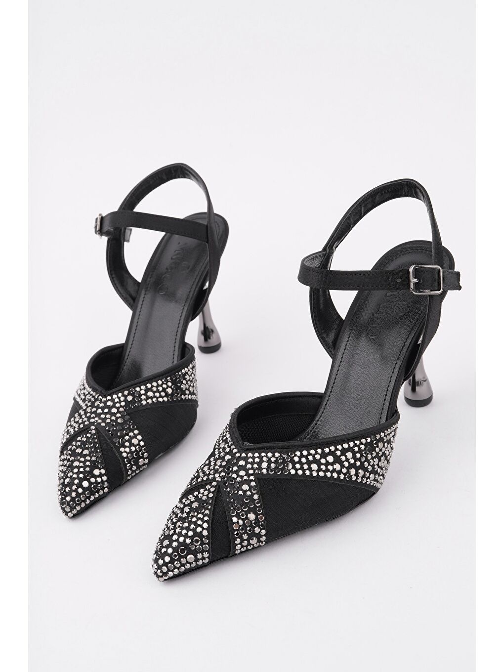 Siyah NAKO Sivri Burun Arkası Açık Klasik Topuklu Kadın Abiye Ayakkabı-1