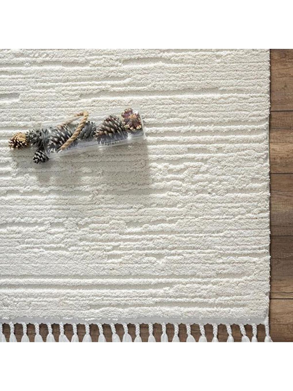 Ekru Bilbao White Swan Saçaklı Çizgi Desenli Halı - Krem - 120x180 cm-4