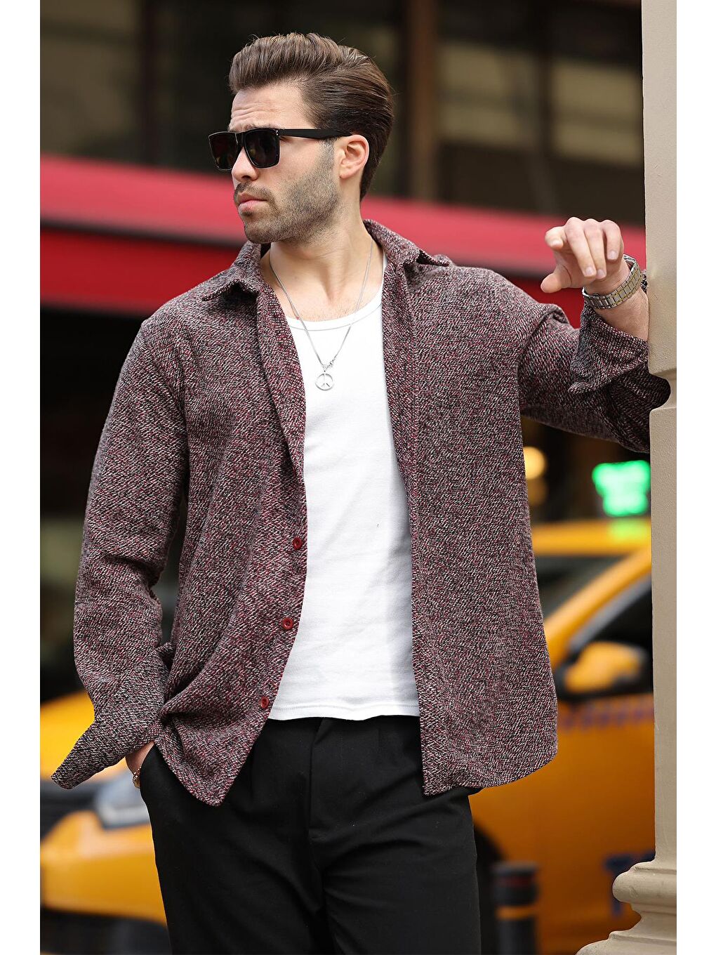 Kırmızı Desenli Erkek Ceket Gömlek E6755