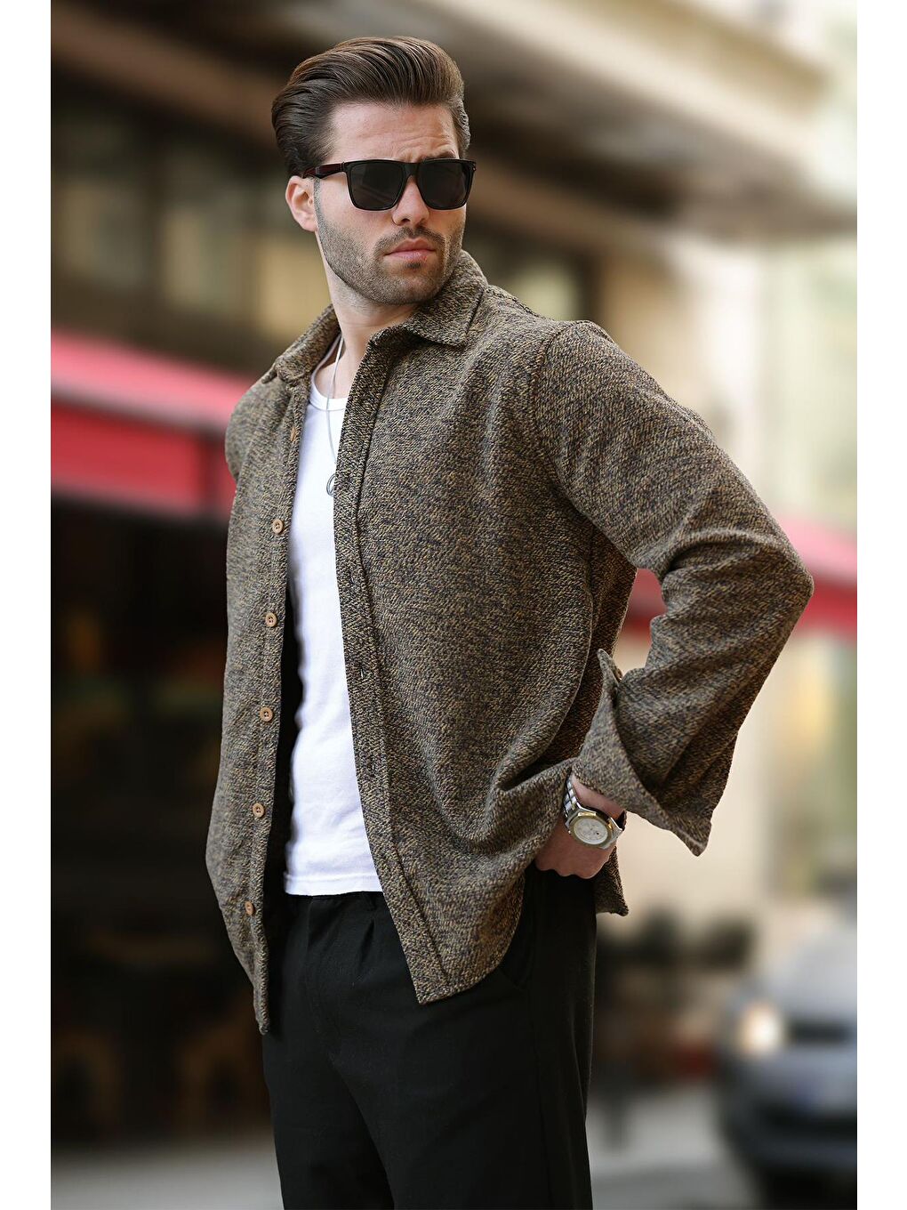 Sarı Desenli Erkek Ceket Gömlek E6755-1