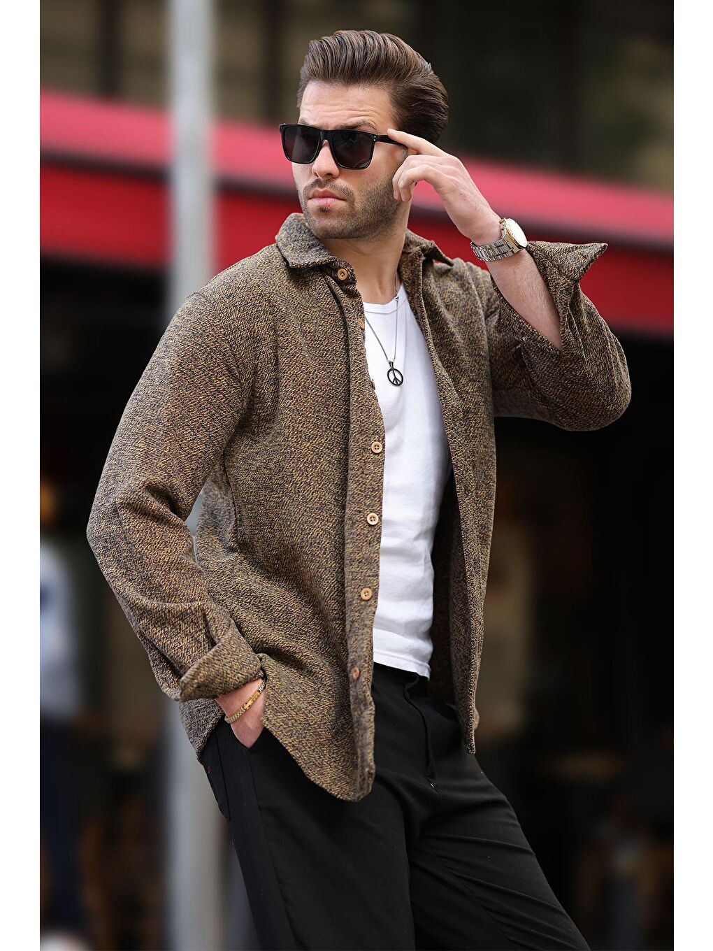 Sarı Desenli Erkek Ceket Gömlek E6755-2