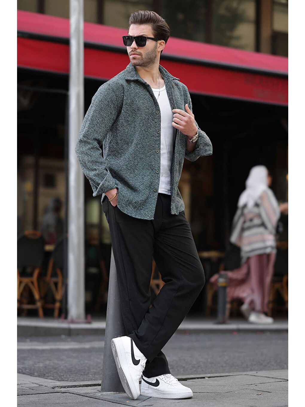 Yeşil Desenli Erkek Ceket Gömlek E6755-1