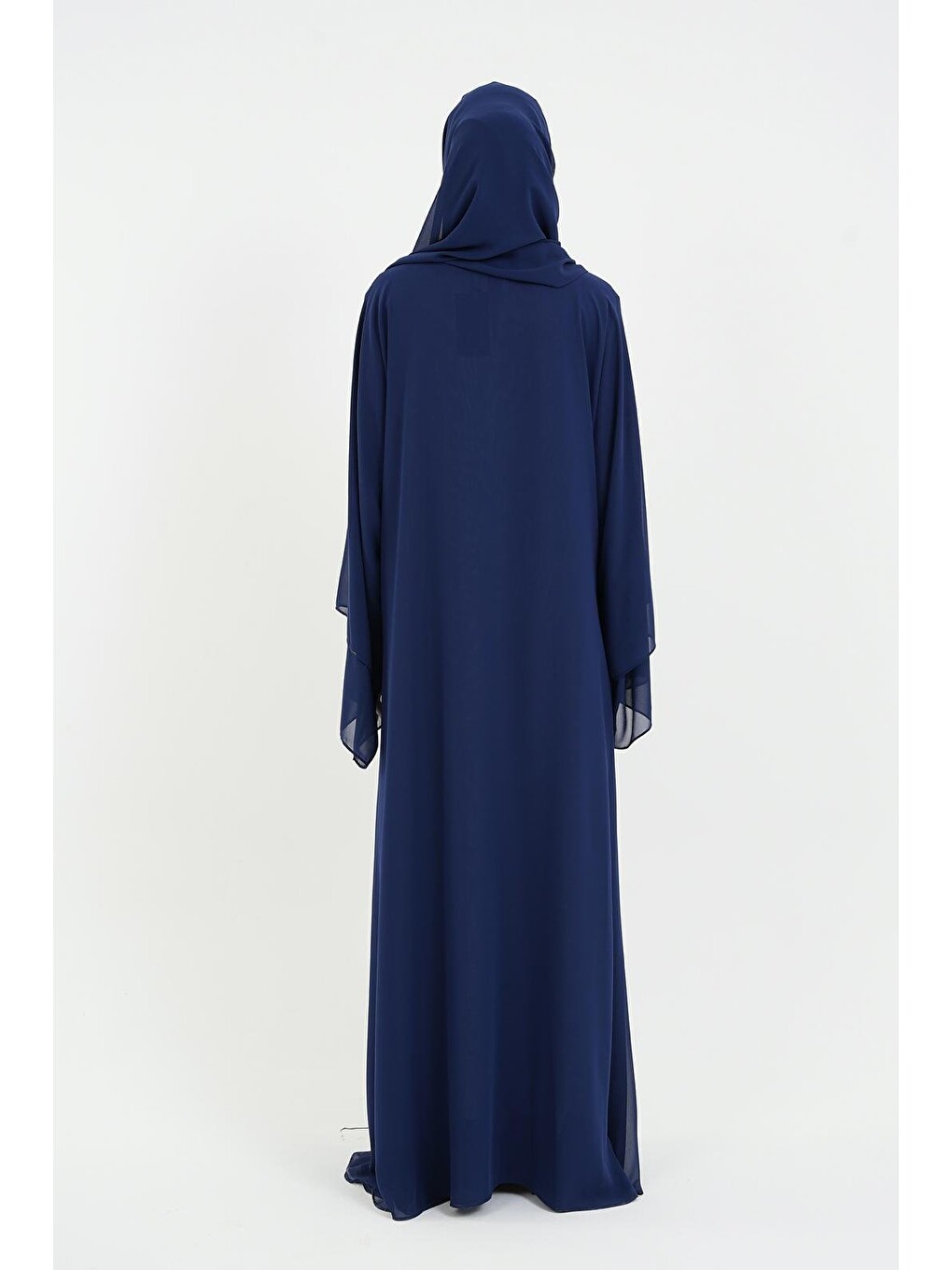 Açık Lacivert Kadın Şifon Abaya Ferace & Şal-4