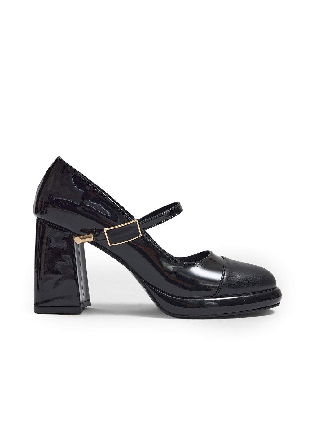 Kadın Siyah Neolit Taban Tek Bantlı Kalın Topuklu Ayakkabı-1