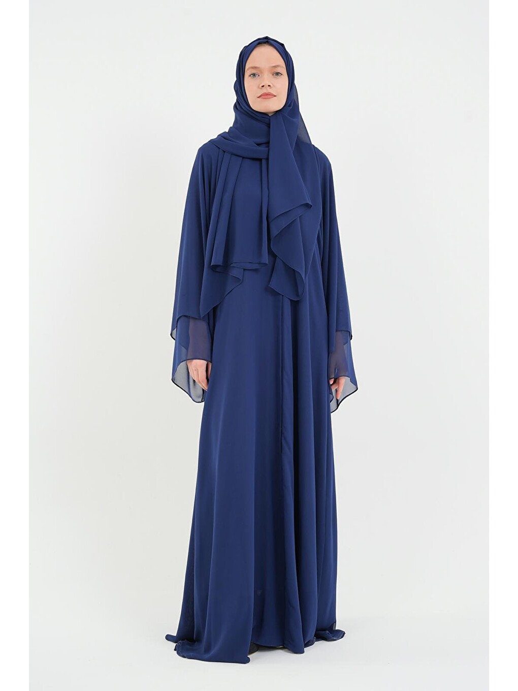 Açık Lacivert Kadın Şifon Abaya Ferace & Şal-5
