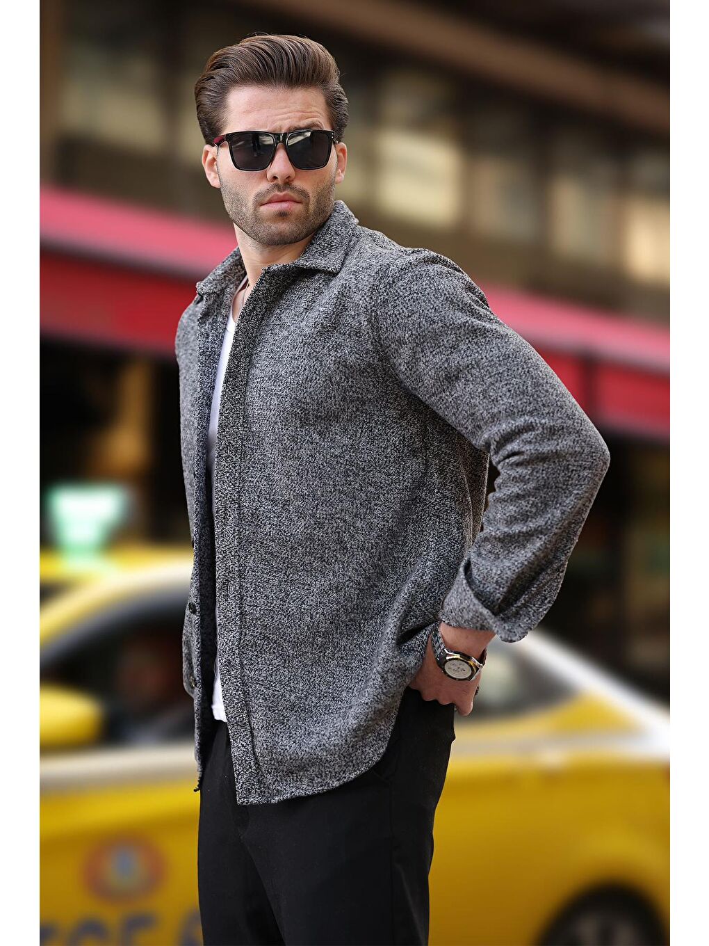 Siyah Desenli Erkek Ceket Gömlek E6755-1