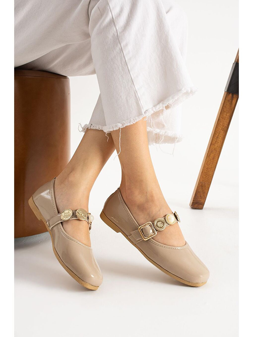 Bej STL-110 Turalı Babet Günlük Kadın Ayakkabı Ev Babeti-1