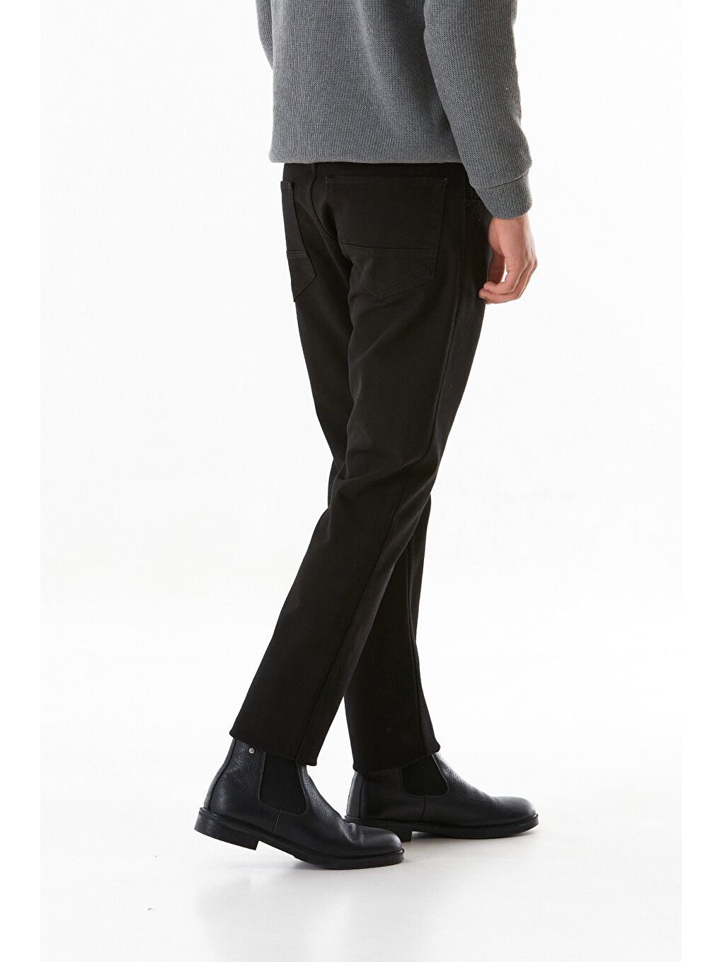 Siyah Fermuarlı Straight Jean Pantolon-4