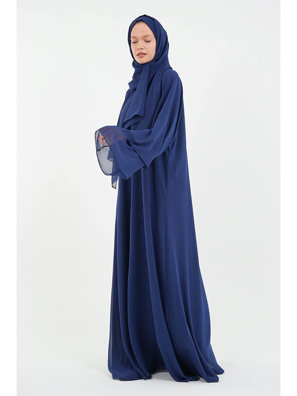 Açık Lacivert Kadın Şifon Abaya Ferace & Şal-6
