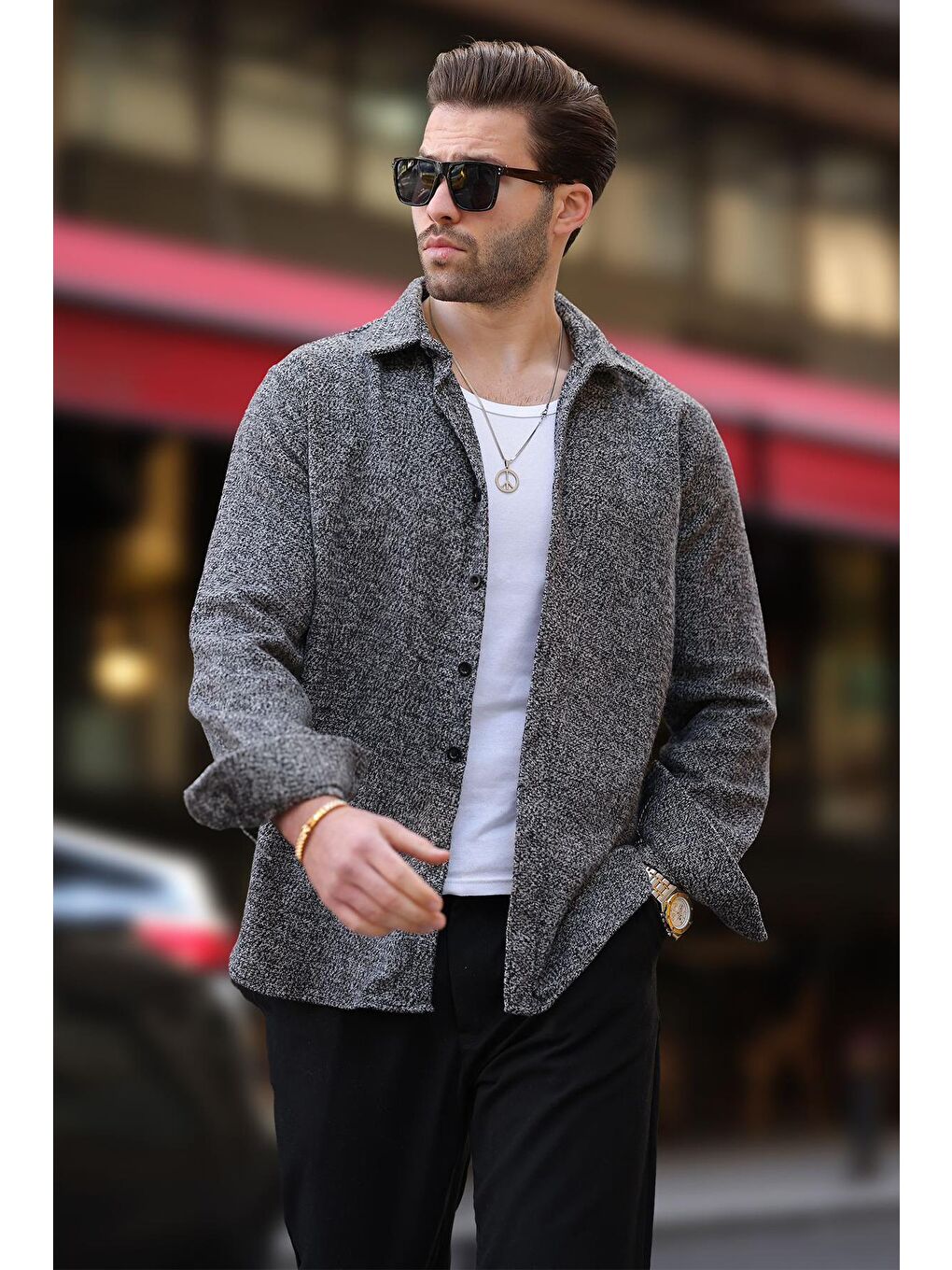 Siyah Desenli Erkek Ceket Gömlek E6755-2