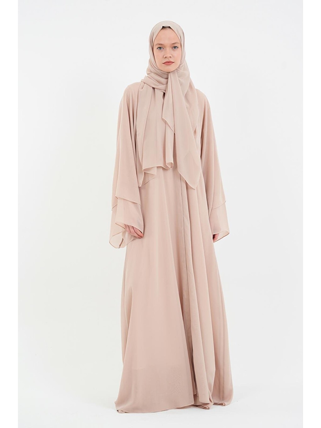Koyu Bej Kadın Şifon Abaya Ferace & Şal