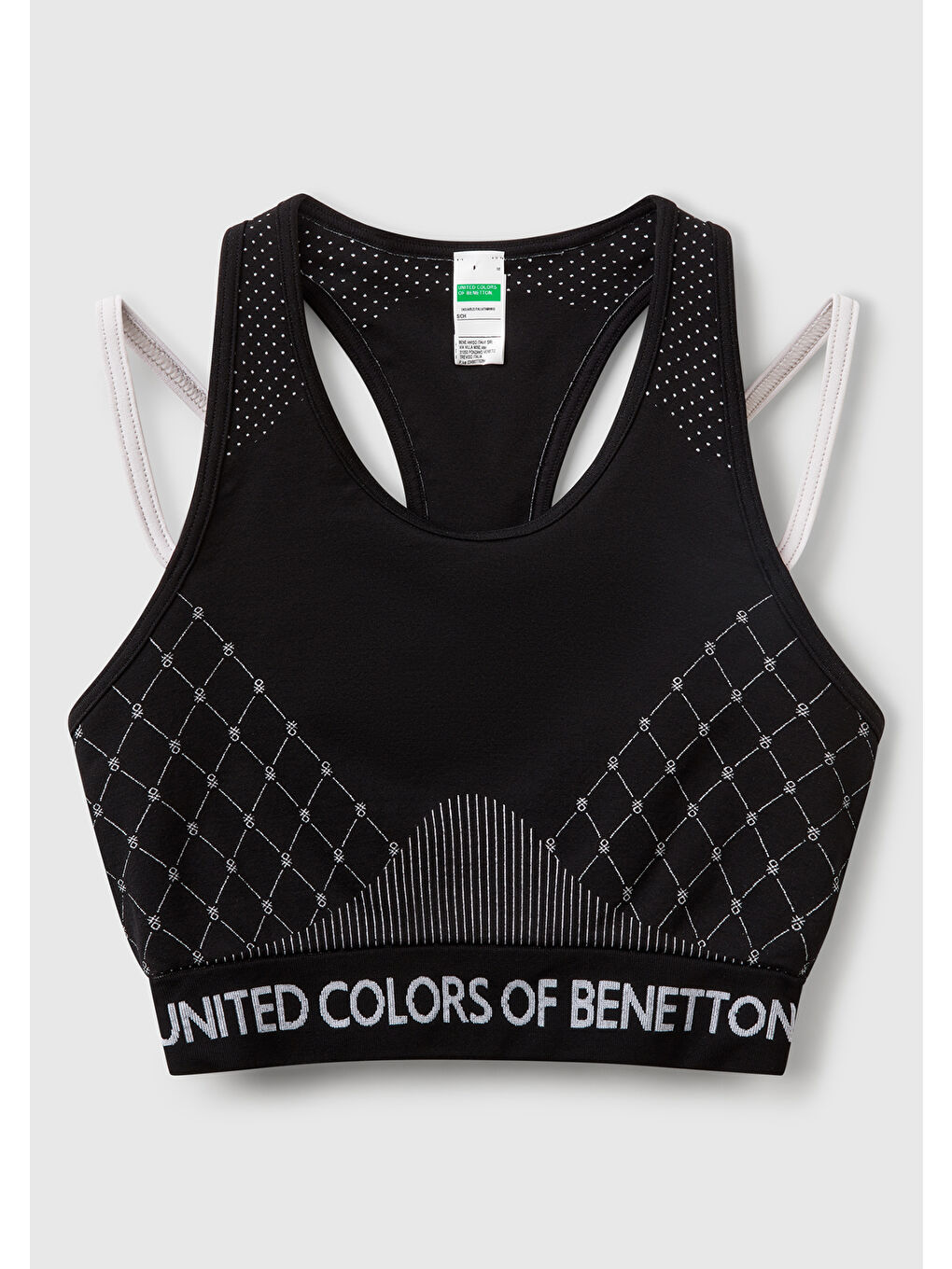 Kadın Siyah Desenli Beli Logo Bantlı Askı Detaylı Crop Atlet-1