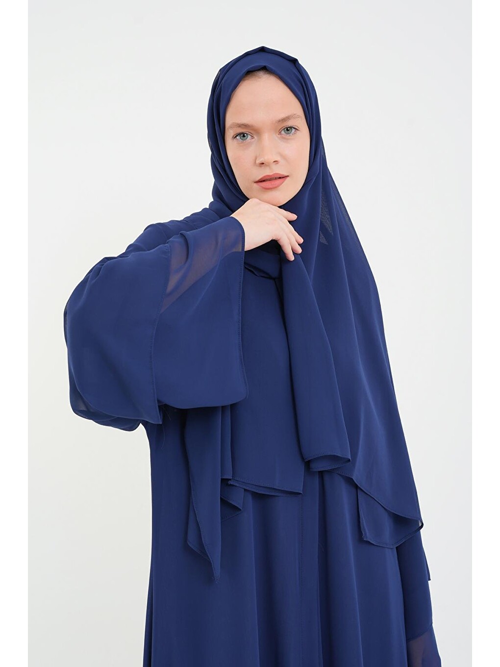 Açık Lacivert Kadın Şifon Abaya Ferace & Şal-7