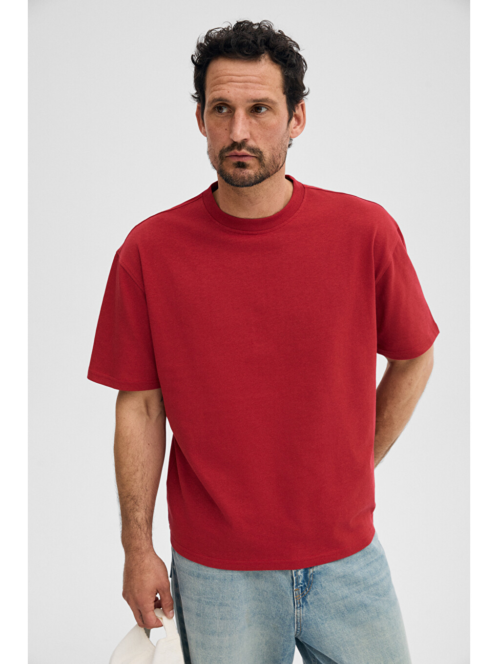 Kırmızı DUNNO Erkek %100 Organik Pamuk Yuvarlak Yakalı Regular Fit KIRMIZI T-Shirt-1