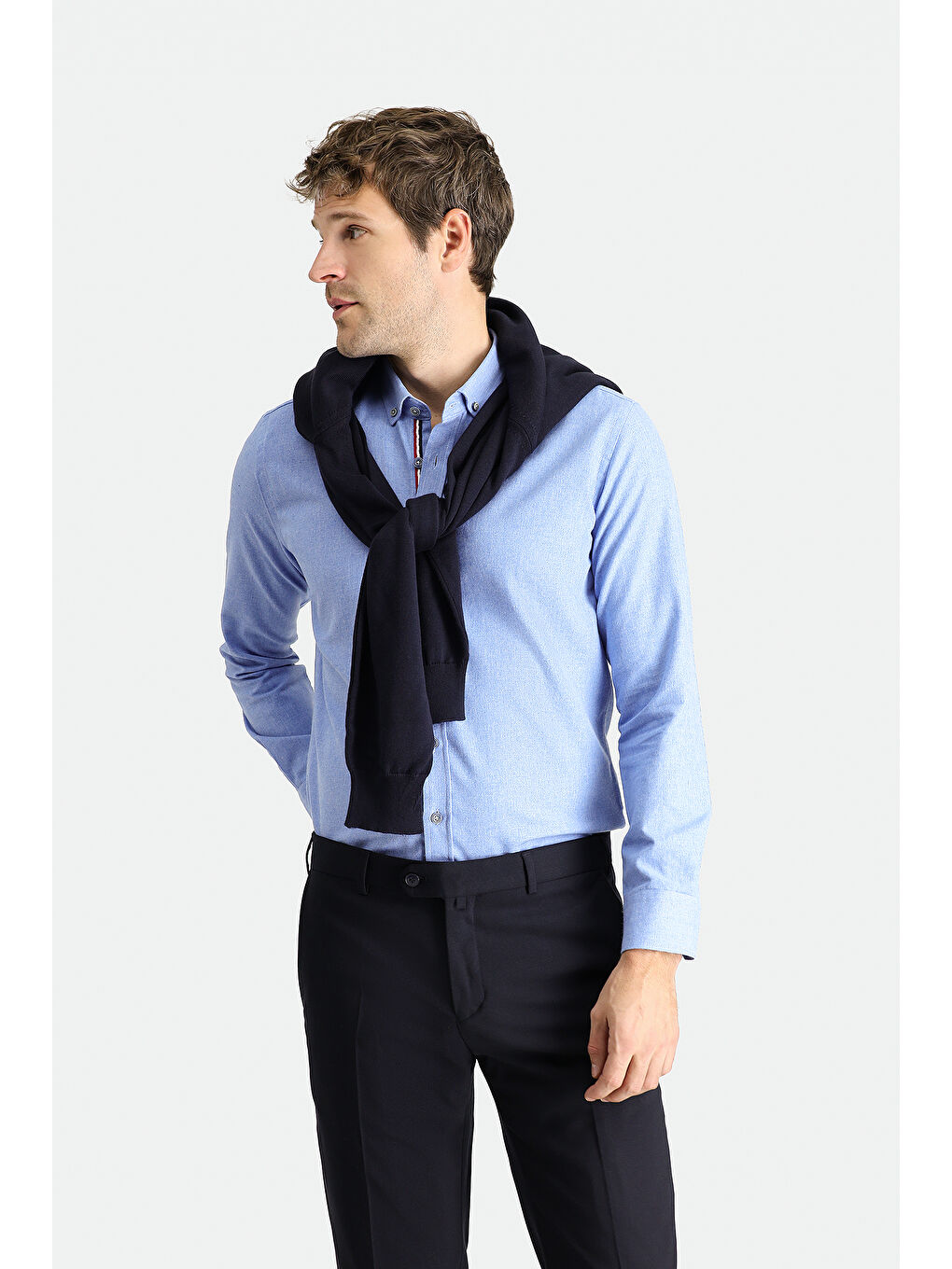 Mavi Uzun Kol Slim Fit Dar Kesim Oduncu Pamuklu Düğmeli Yaka Büyük Beden Oduncu Gömlek