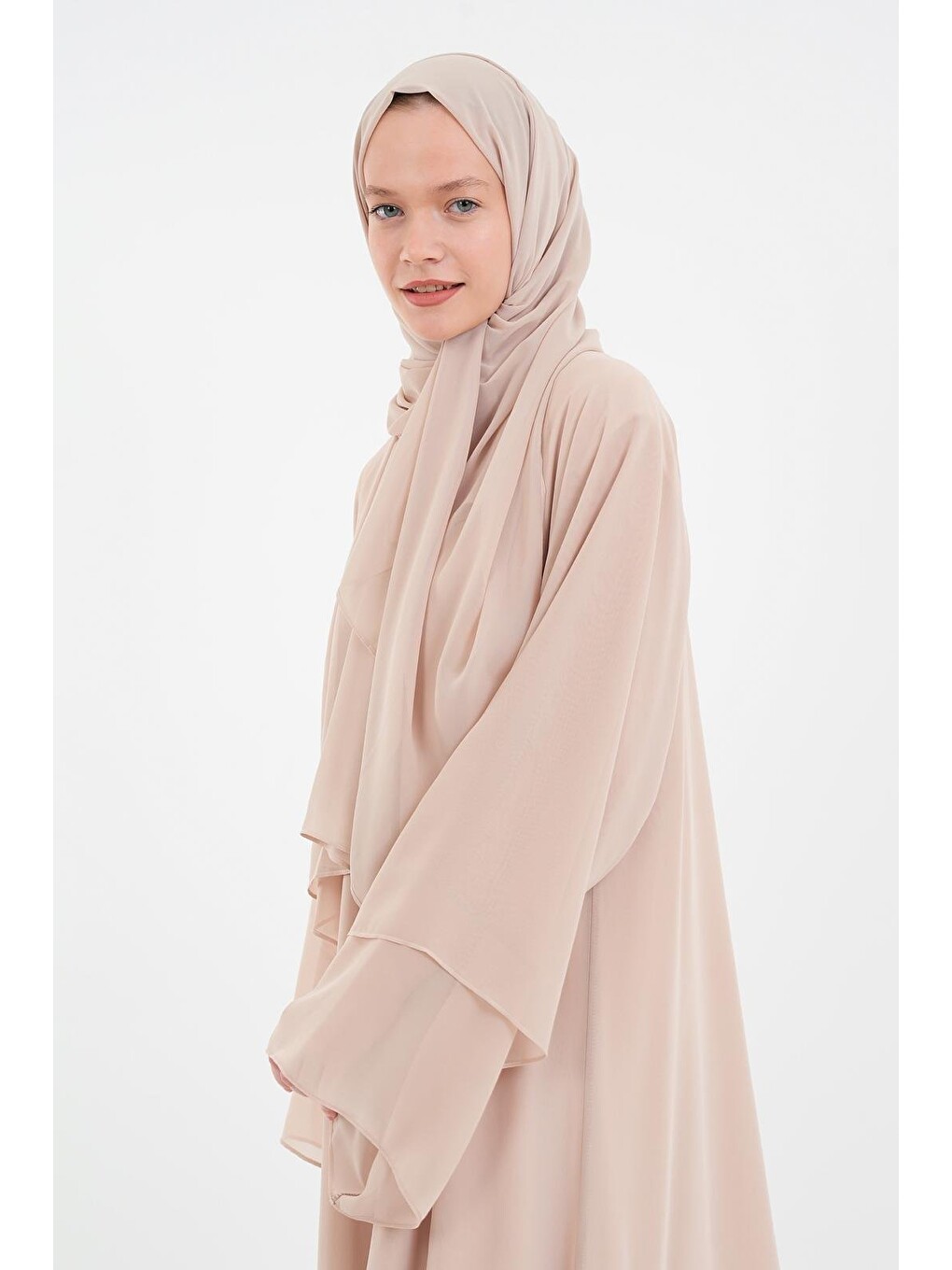 Koyu Bej Kadın Şifon Abaya Ferace & Şal-1
