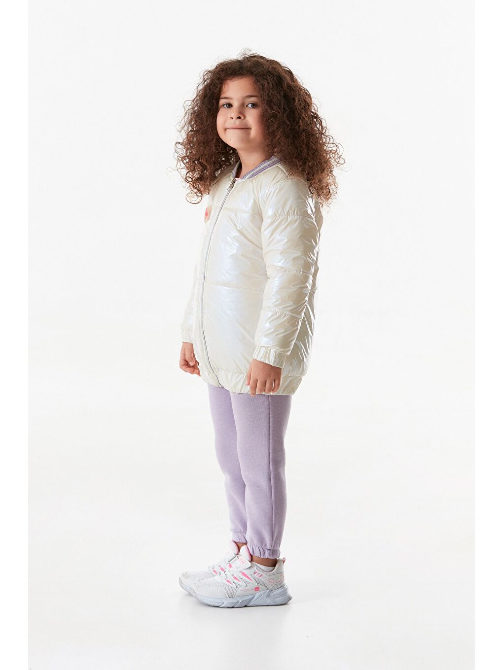 Ekru Flamingo Armalı Işıklı Kız Çocuk Mont-4