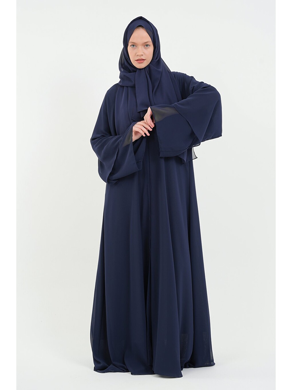 Koyu Lacivert Kadın Şifon Abaya Ferace & Şal