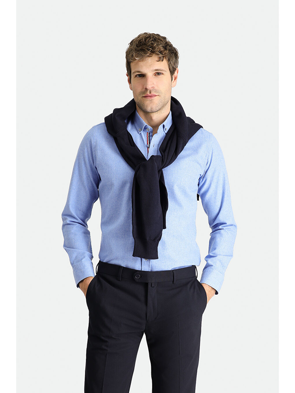 Mavi Uzun Kol Slim Fit Dar Kesim Oduncu Pamuklu Düğmeli Yaka Büyük Beden Oduncu Gömlek-1