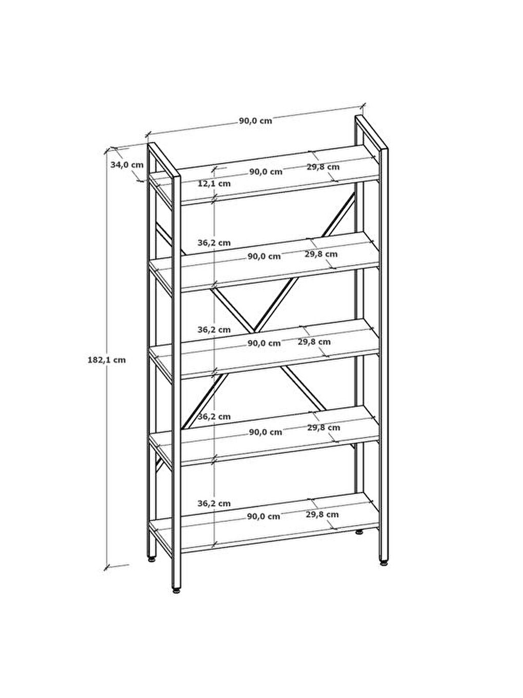 Kahverengi Athena 5 Raflı Geniş Metal Kitaplık - Sepet-1