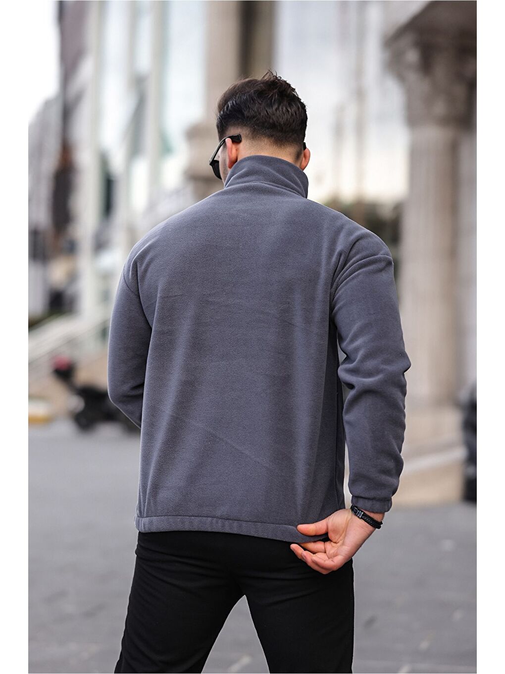 Gri Yarım Fermuarlı Polar Sweatshirt-3