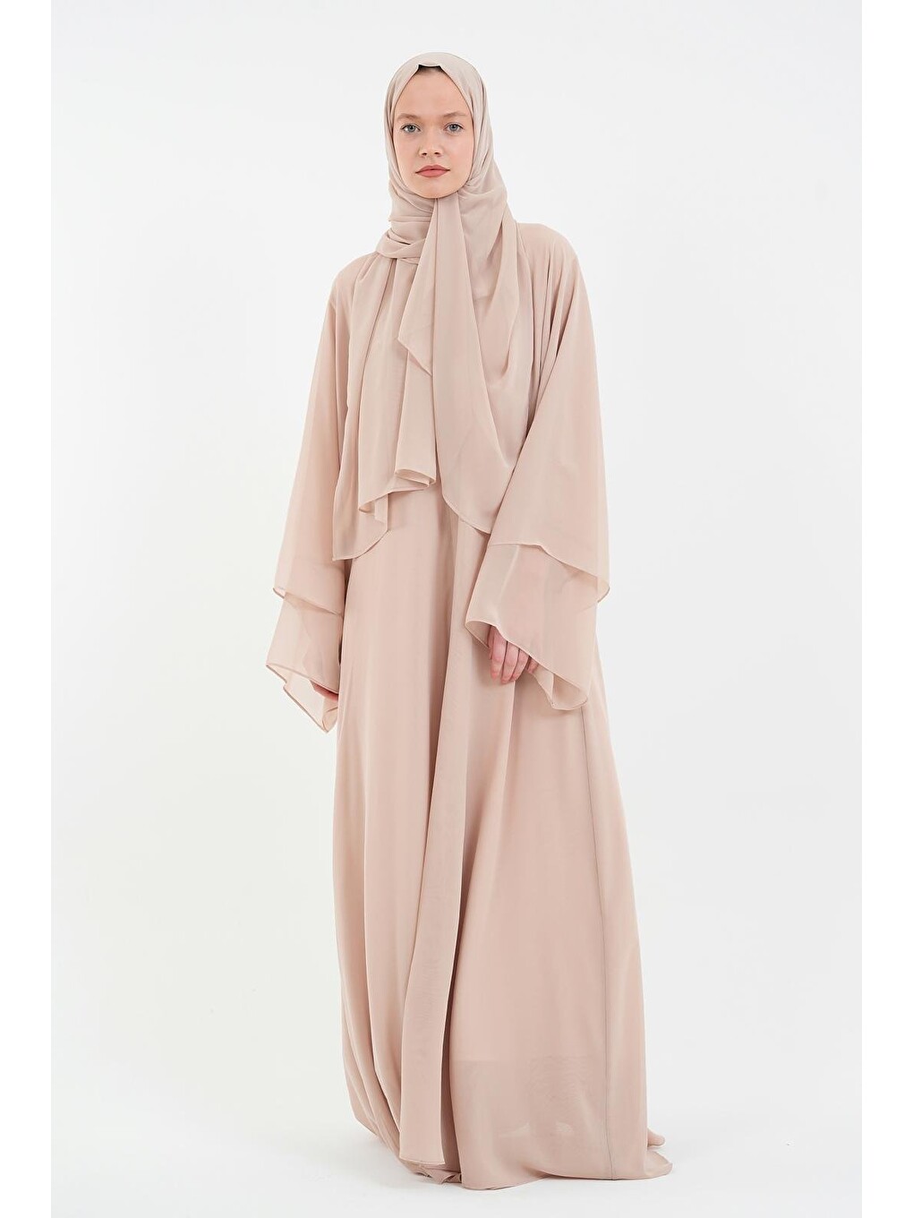 Koyu Bej Kadın Şifon Abaya Ferace & Şal-2