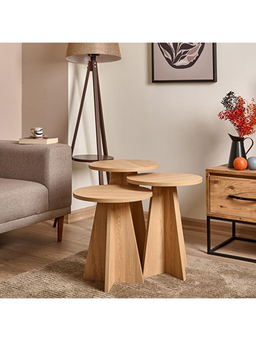 Ekru Mantar Zigon Sehpa - Ebru