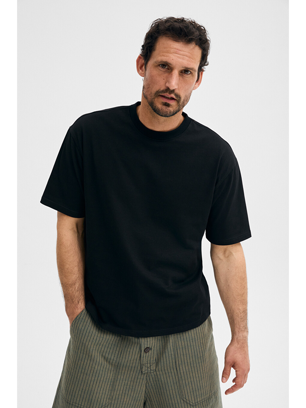 Siyah DUNNO Erkek %100 Organik Pamuk Yuvarlak Yakalı Regular Fit SİYAH T-Shirt-2