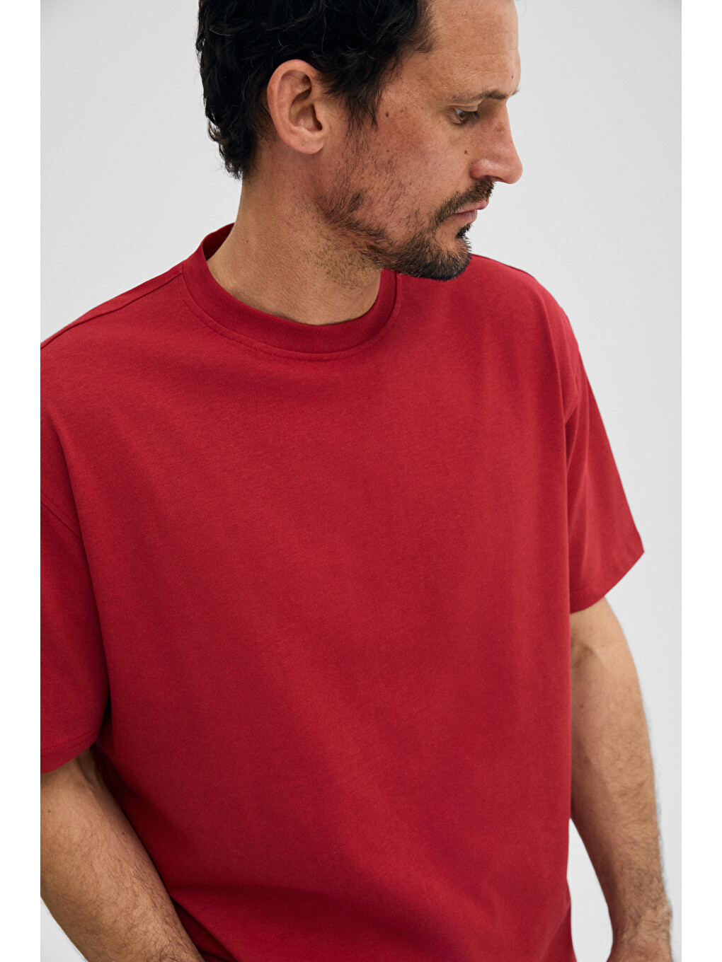 Kırmızı DUNNO Erkek %100 Organik Pamuk Yuvarlak Yakalı Regular Fit KIRMIZI T-Shirt-2
