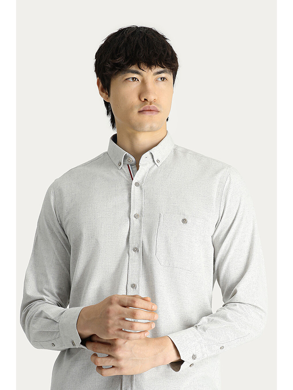 Ekru Uzun Kol Slim Fit Dar Kesim Oduncu Spor Pamuklu Düğmeli Yaka Büyük Beden Oduncu Gömlek-1