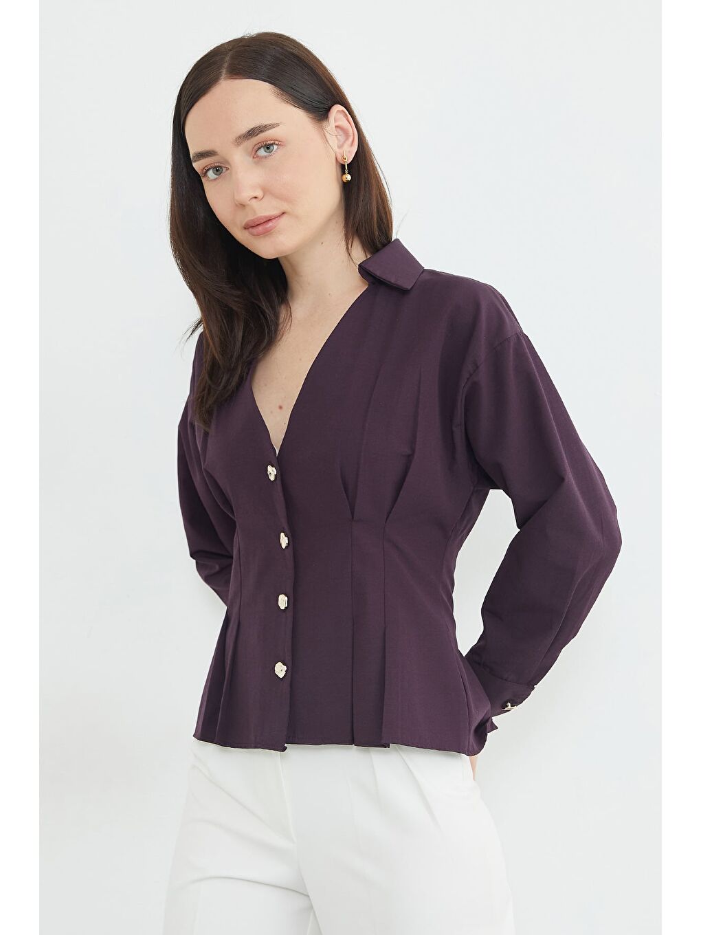 Mor Beli Pensli Pileli Gömlek-2