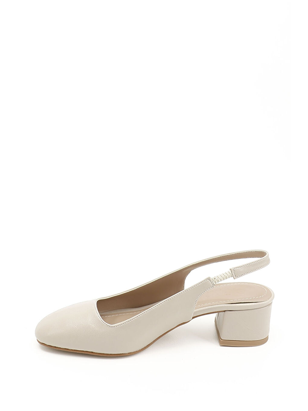 Bej Kadın TEN Kısa Kalın Topuklu Arkası Açık Ayakkabı-2