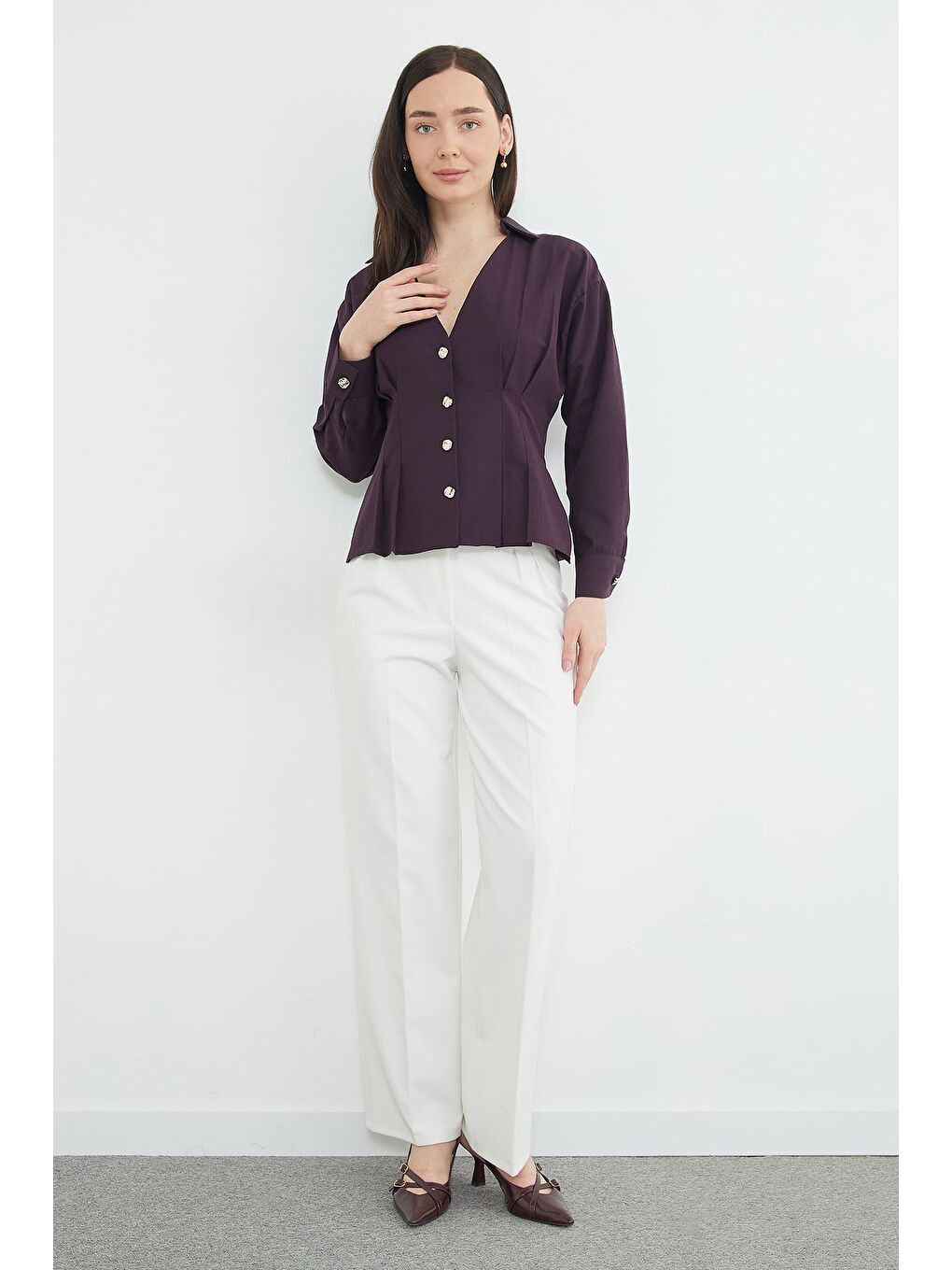 Mor Beli Pensli Pileli Gömlek-3