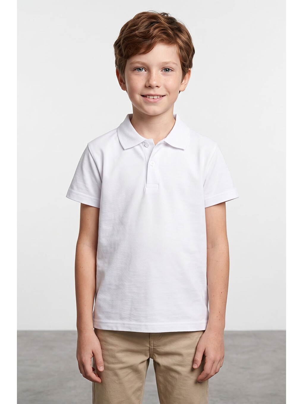 Beyaz Basic Polo Yaka Unisex Çocuk Tişört