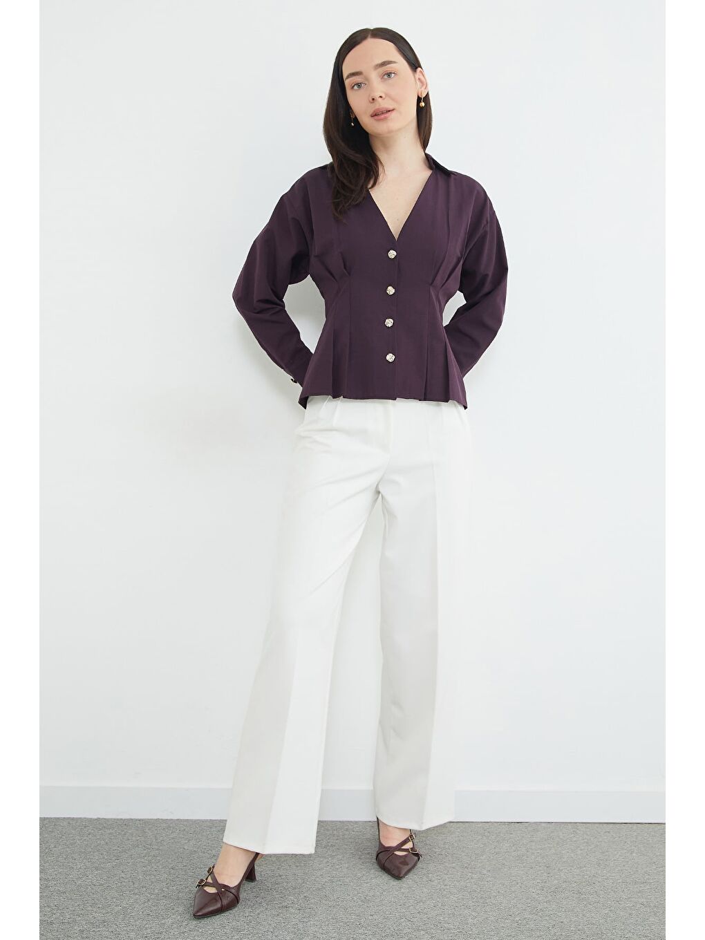 Mor Beli Pensli Pileli Gömlek-4