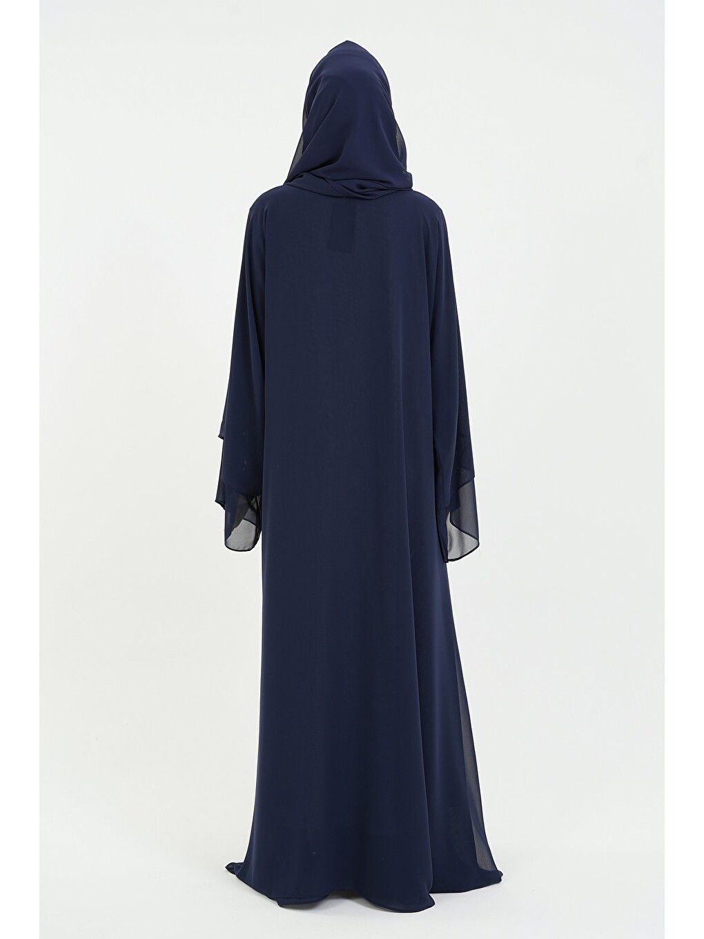 Koyu Lacivert Kadın Şifon Abaya Ferace & Şal-4