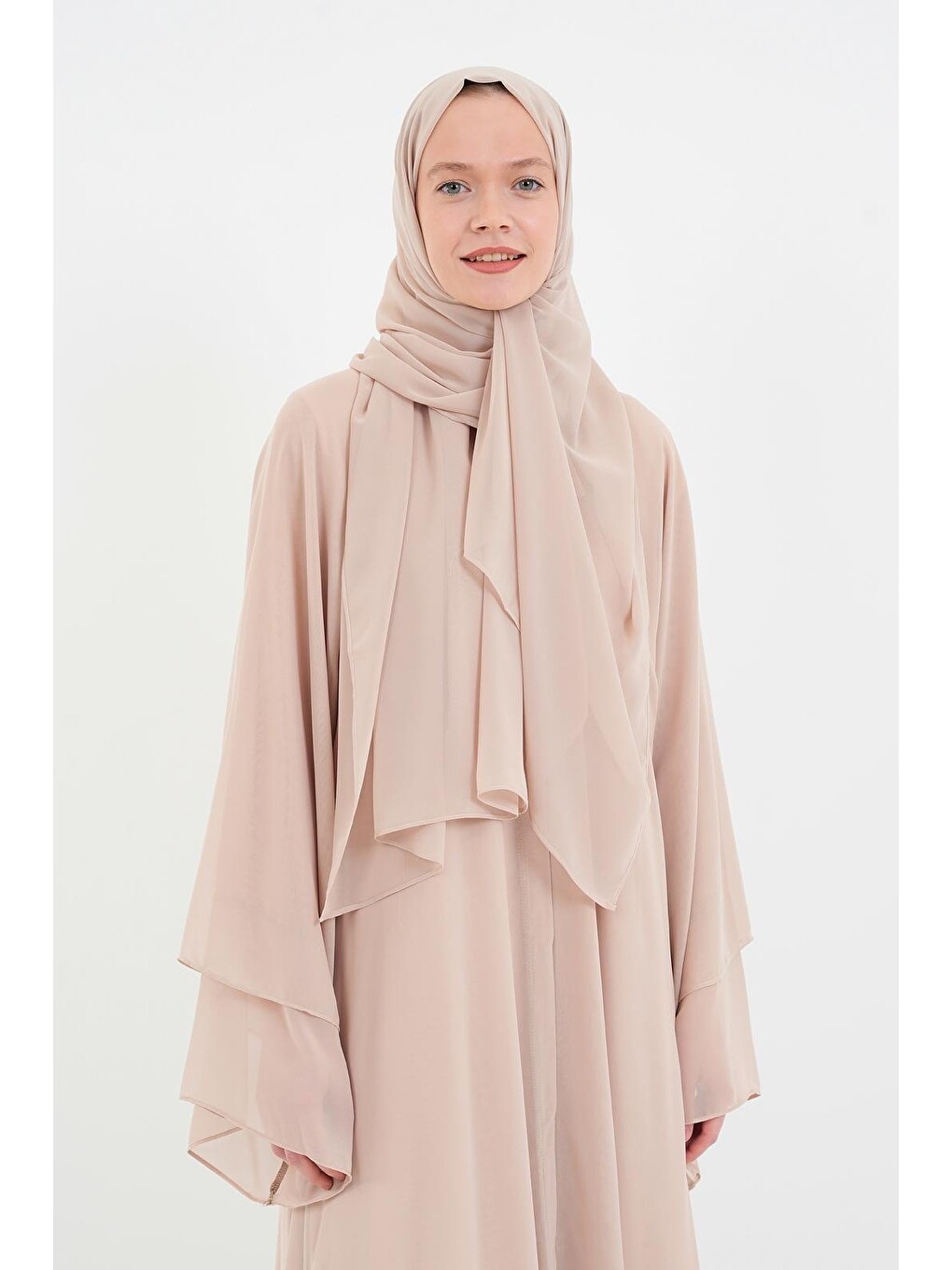 Koyu Bej Kadın Şifon Abaya Ferace & Şal-6