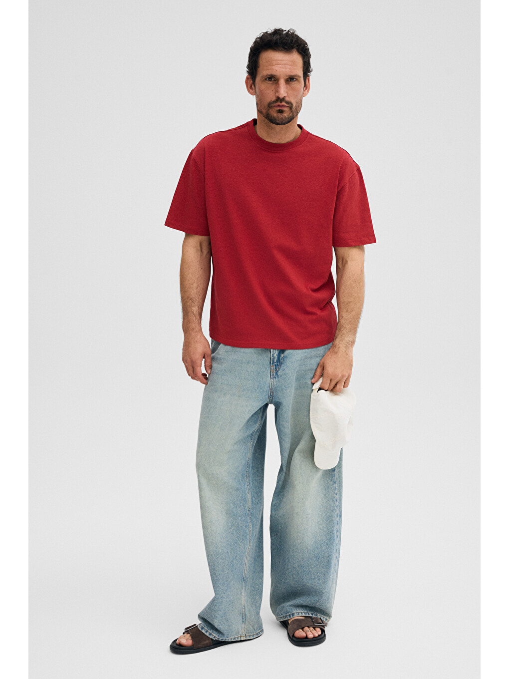 Kırmızı DUNNO Erkek %100 Organik Pamuk Yuvarlak Yakalı Regular Fit KIRMIZI T-Shirt-3