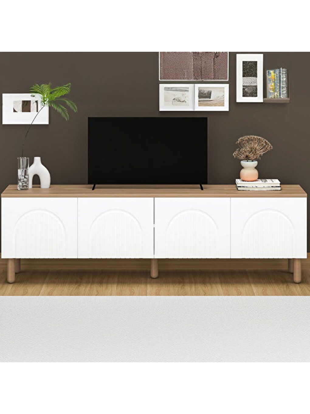 4 Kapaklı Bohem Tv Ünitesi - Beyaz / Sepet - 55x44x180 cm-3