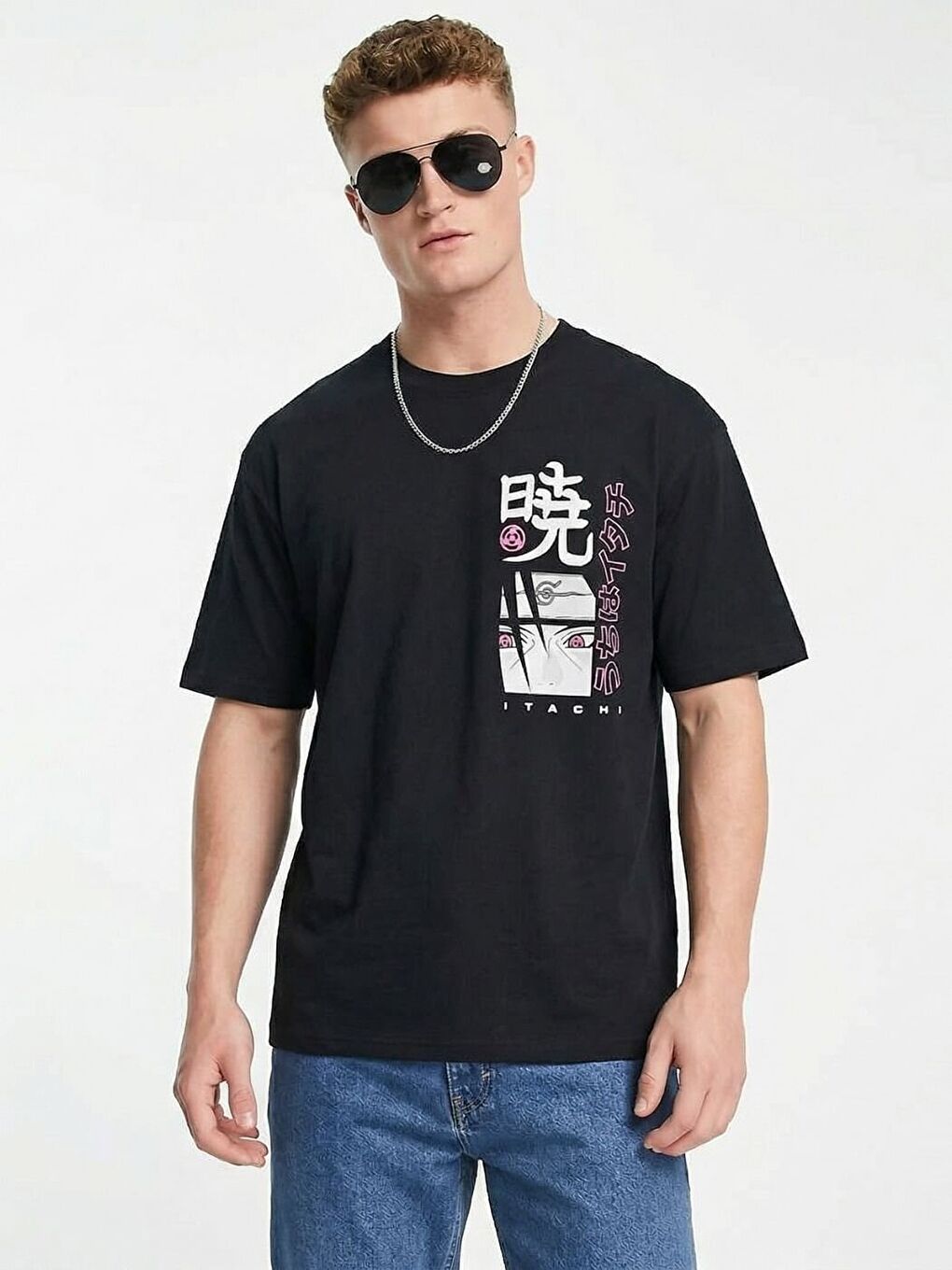 Siyah Penye Anime Baskılı tişört-2