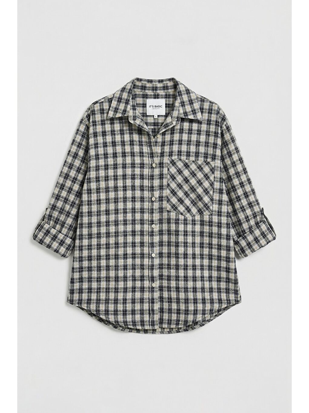 Kadın Siyah Beyaz s6 Ekose-27 Oversize Pamuk Gömlek-1