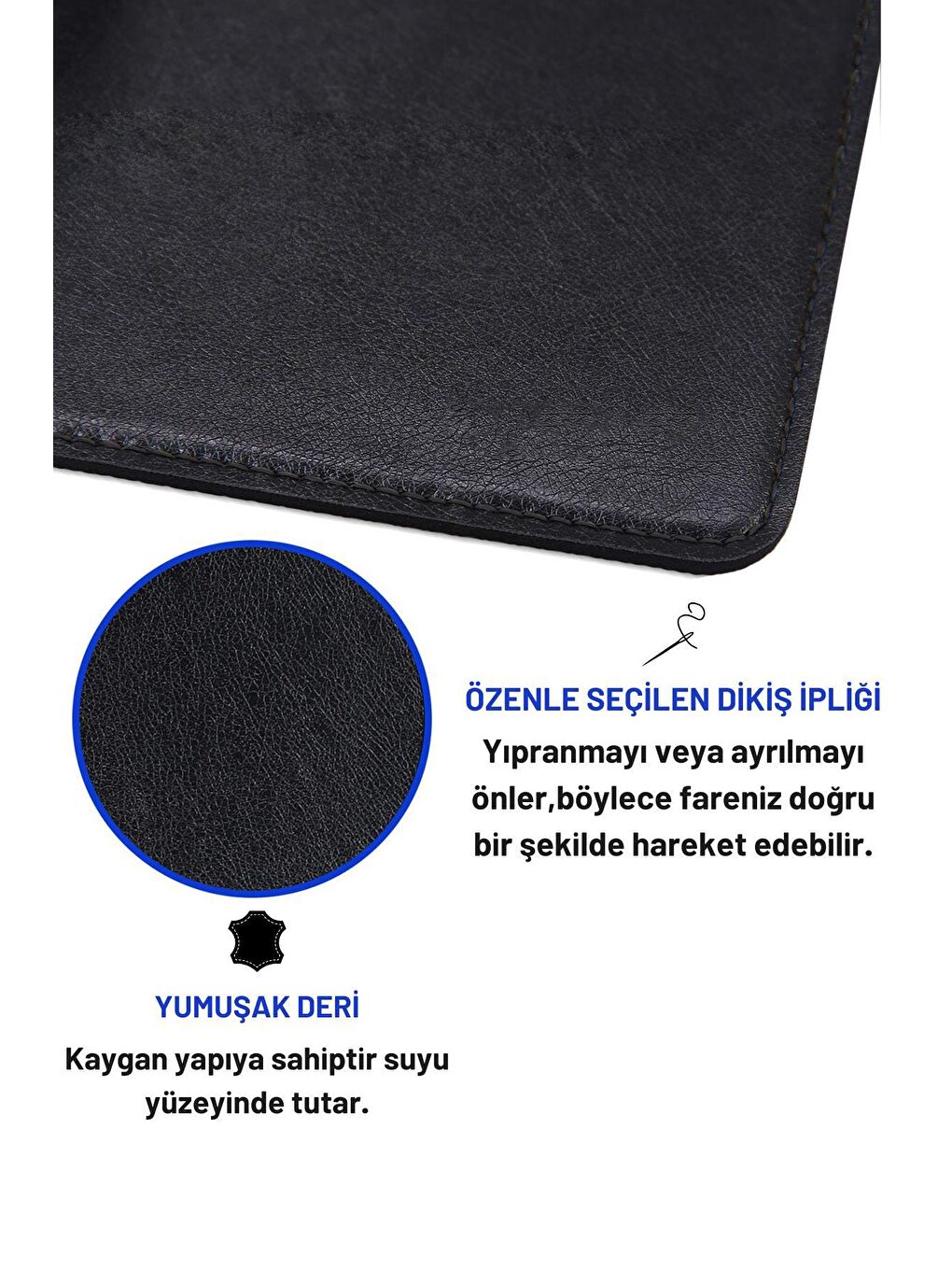 Black Deer Siyah Deri Mouse Pad Dikişli Kenar  Çift Yönlü Kullanım Masa Matı Sümen 90x40 XL - 3